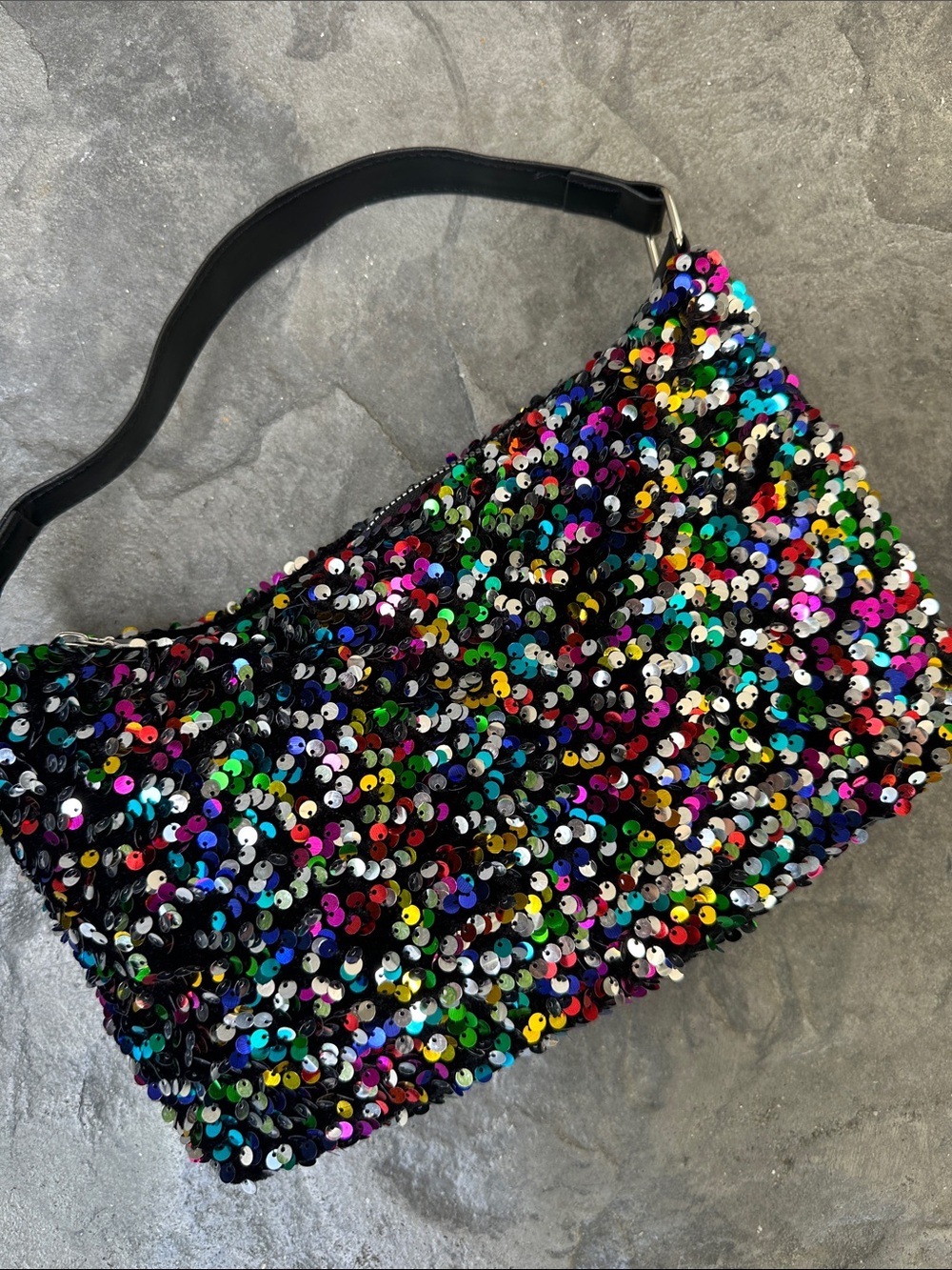 Amazon Multicolor Sequin Clutch with Black Strap